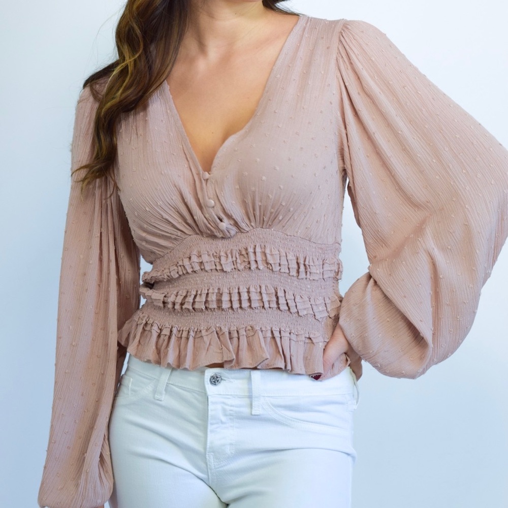 Dakota Ruched Long Sleeve Pink Blouse - Picture 3 of 3